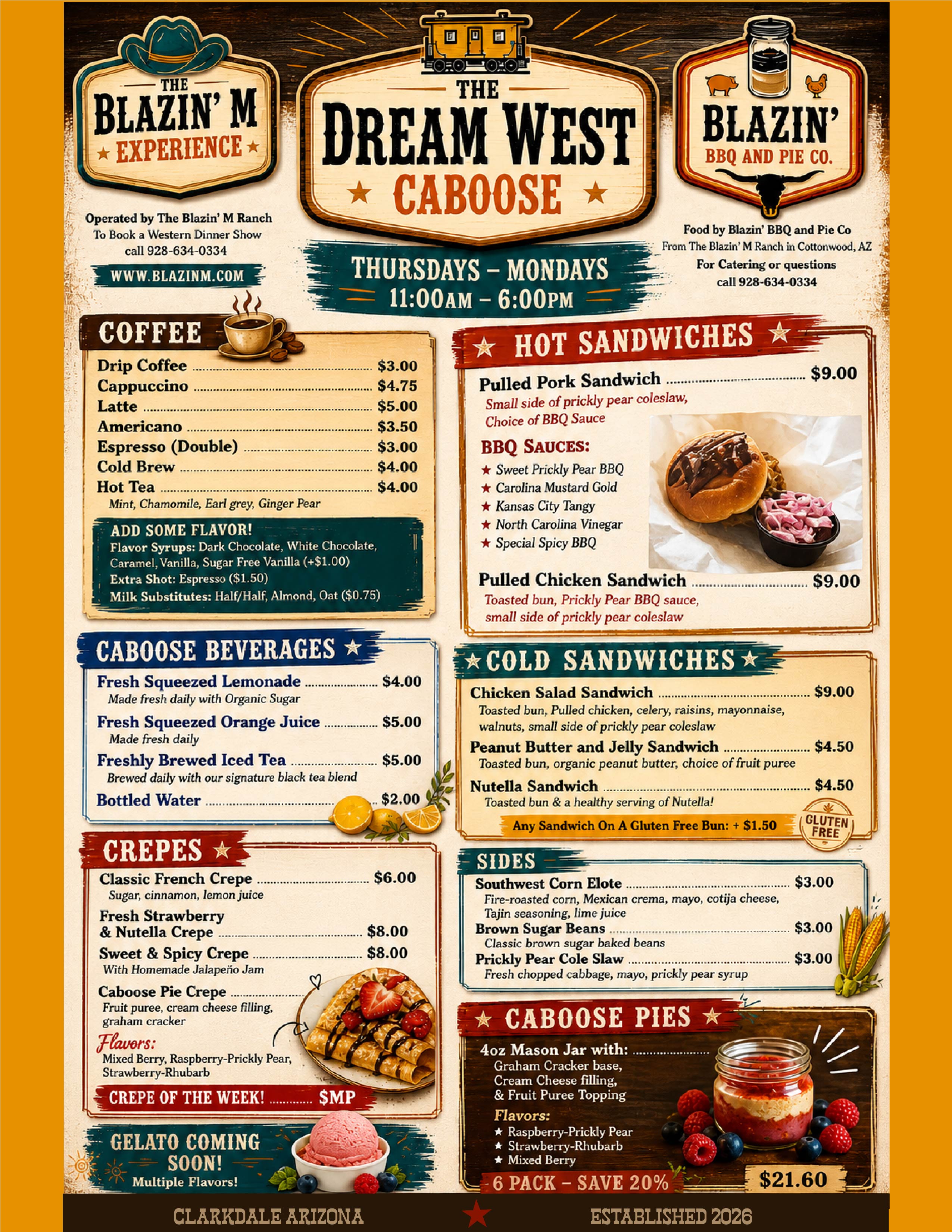 Dream West Caboose Menu