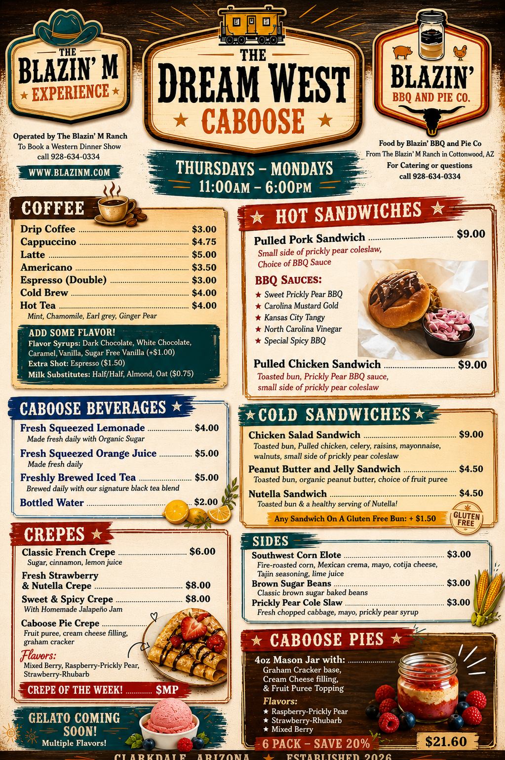 Dream West Caboose Menu